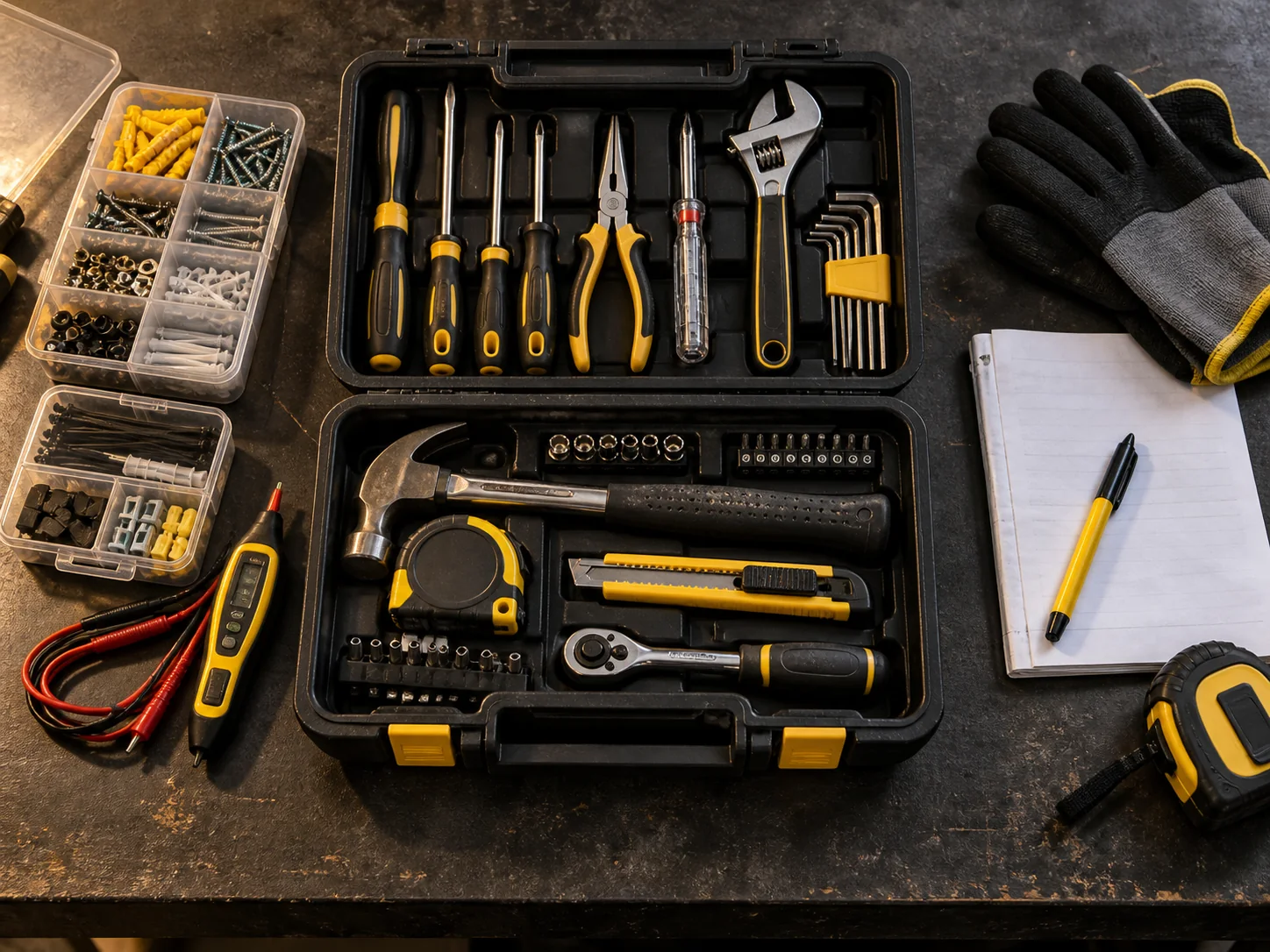 Ferramentas e materiais organizados para o atendimento
